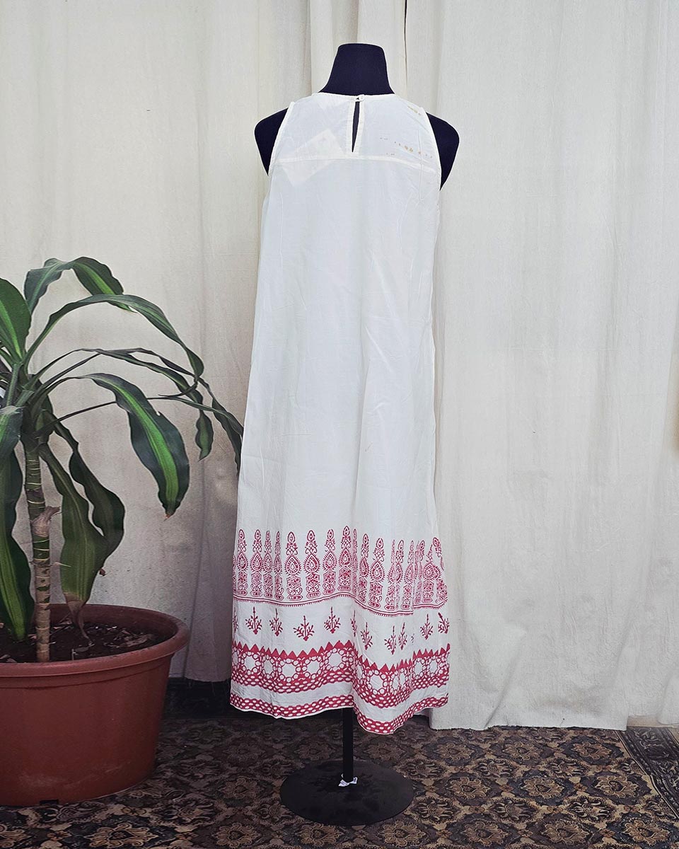 Lalita White handblock printed Cotton dress - Love Despite