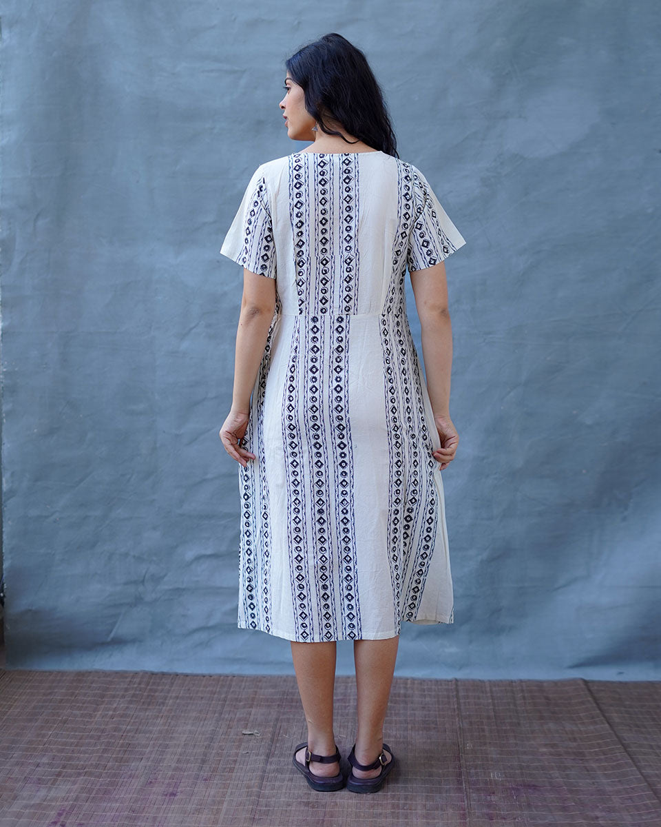 Rain Hush Grey Block Printed Dress - BMS