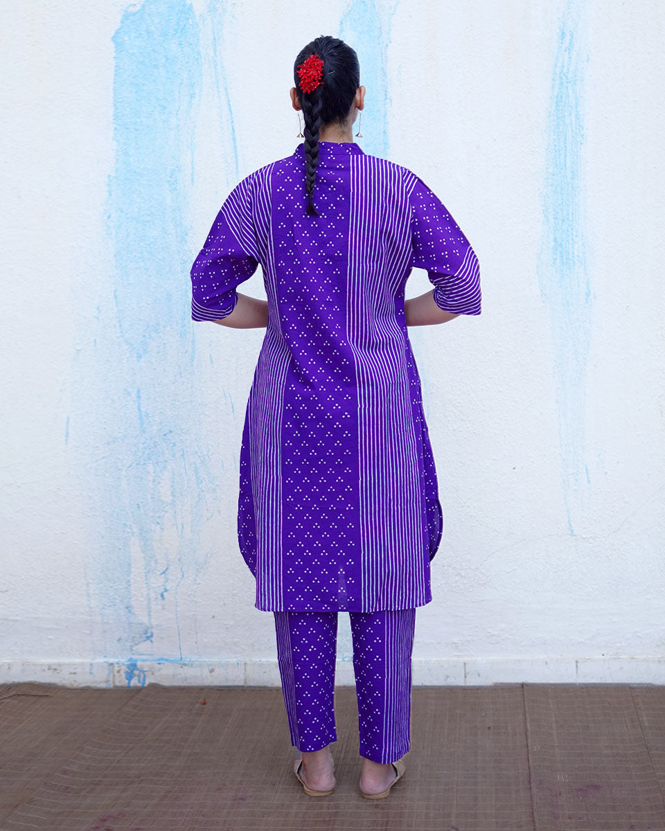 Maina Purple Handblock Print Cotton Kurta Set - BFG