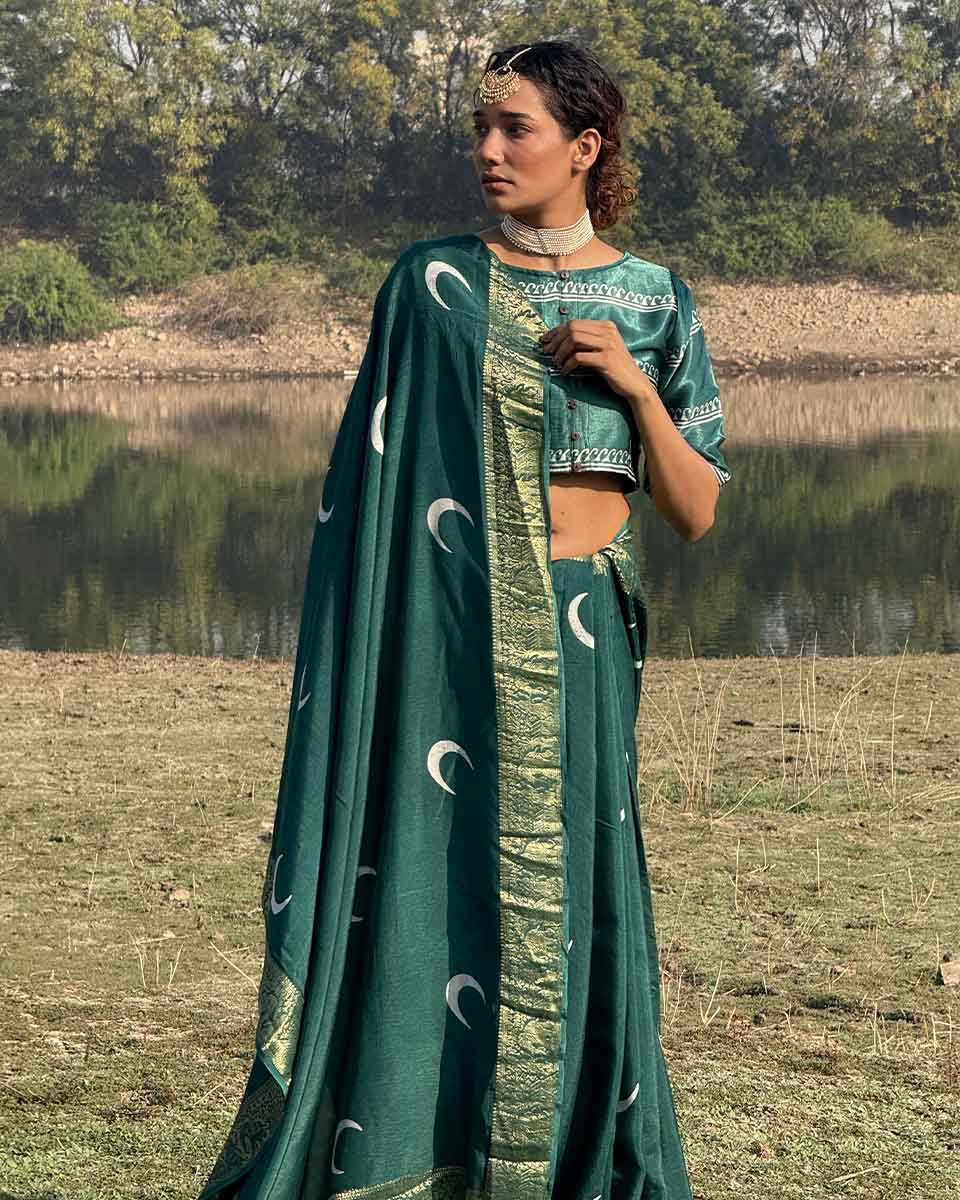 Bansari Blockprinted Dola Silk Saree - RB