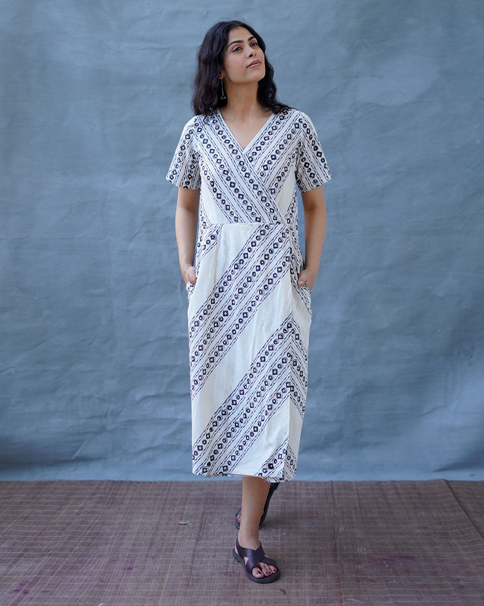 Rain Hush Grey Block Printed Dress - BMS