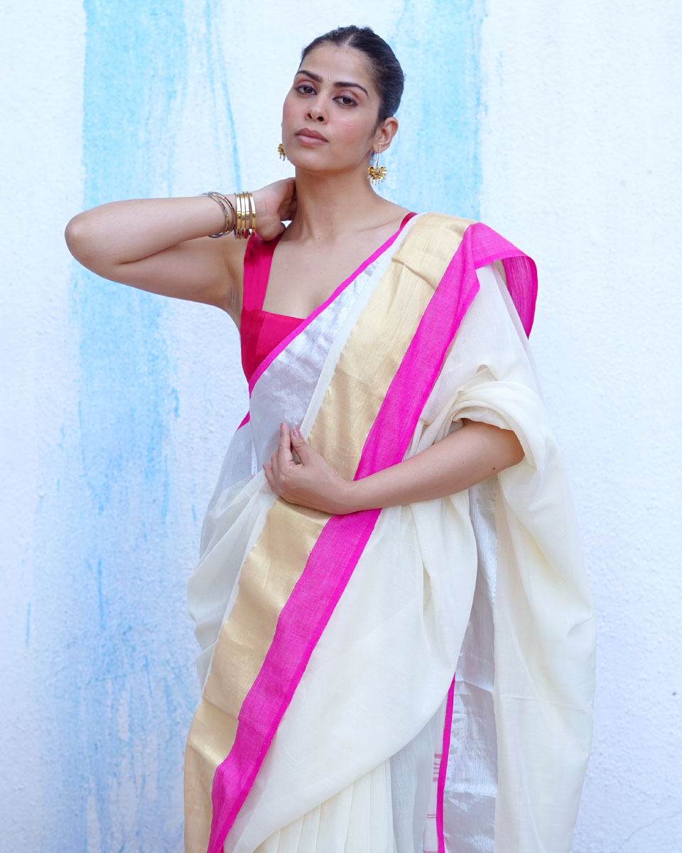 Hera Ivory White Handwoven Cotton Saree - NTC