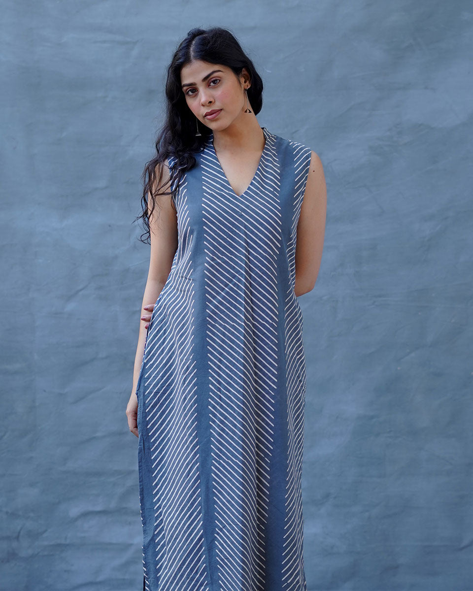 Cloud Kiss Grey Block Printed Kurti - BMS