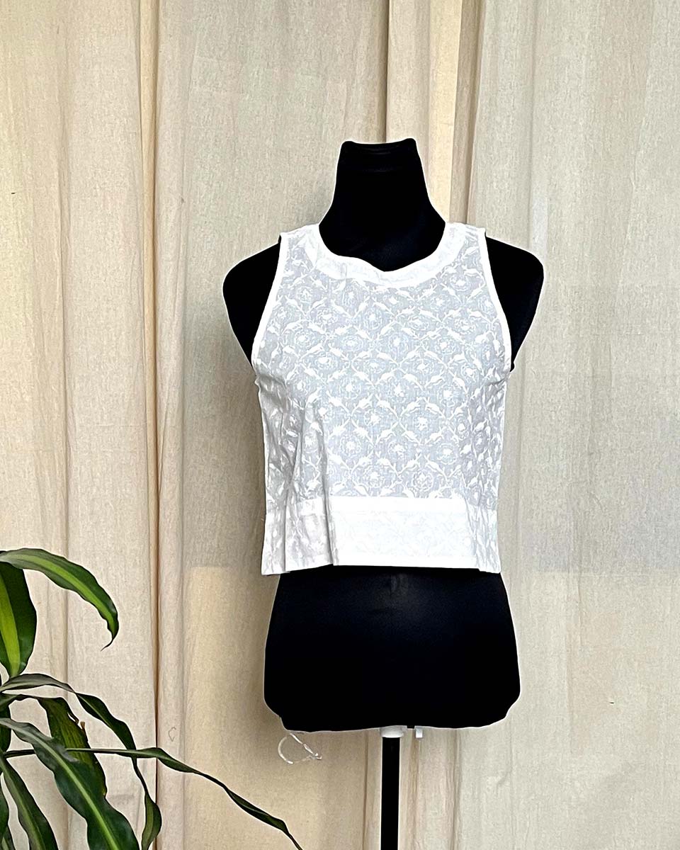 Snowbloom hand block printed cotton blouse -LD