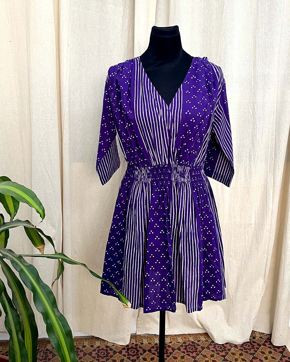 Lilac Flow hand blockprinted cotton dress - LD