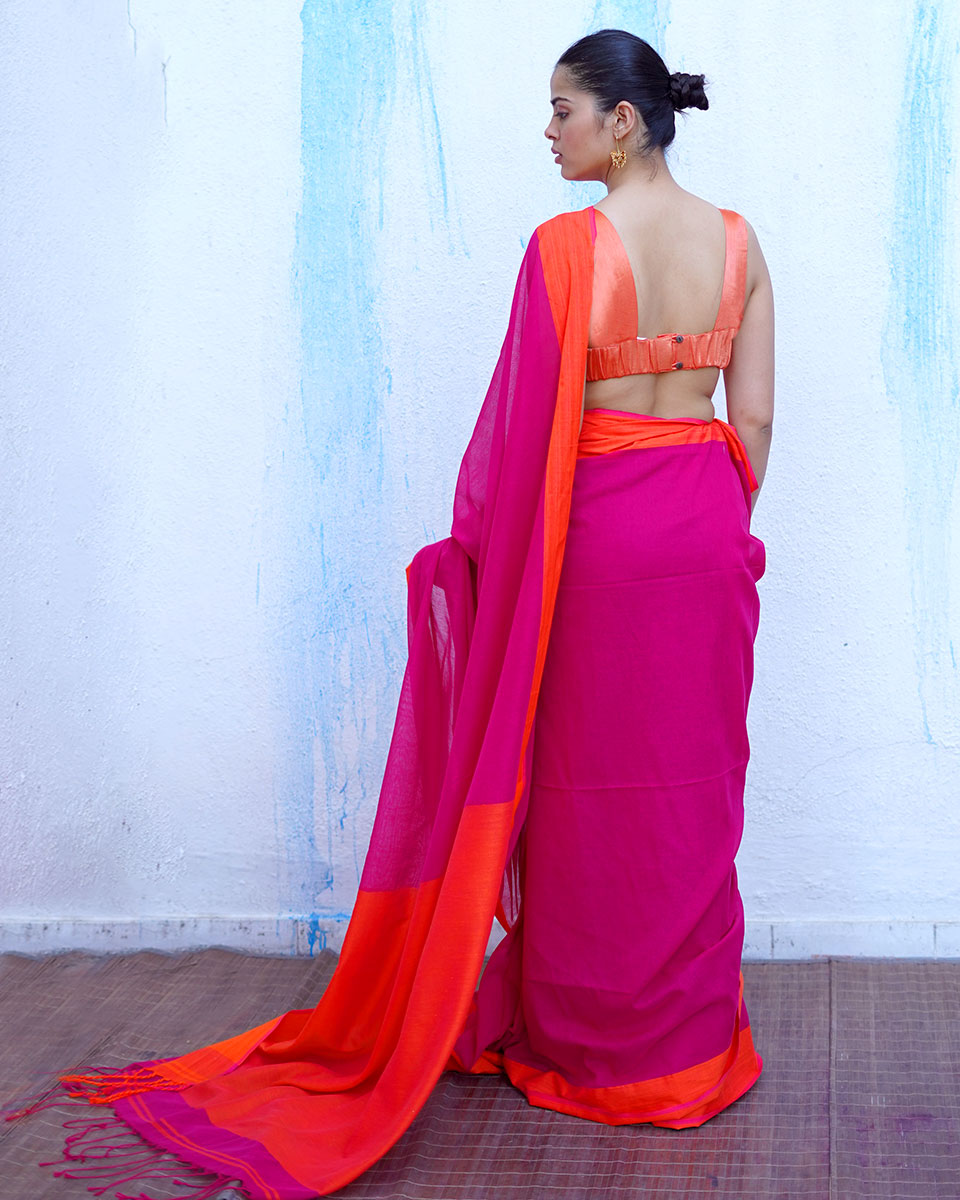 Gaia Pink Handwoven Cotton Saree - NTC