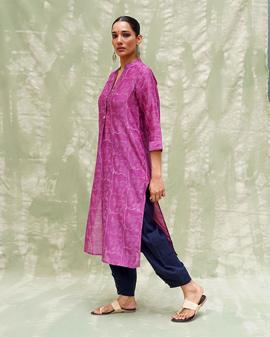 Shaam Si Tu Purple Handblock Printed Chanderi Silk Kurti - CHD