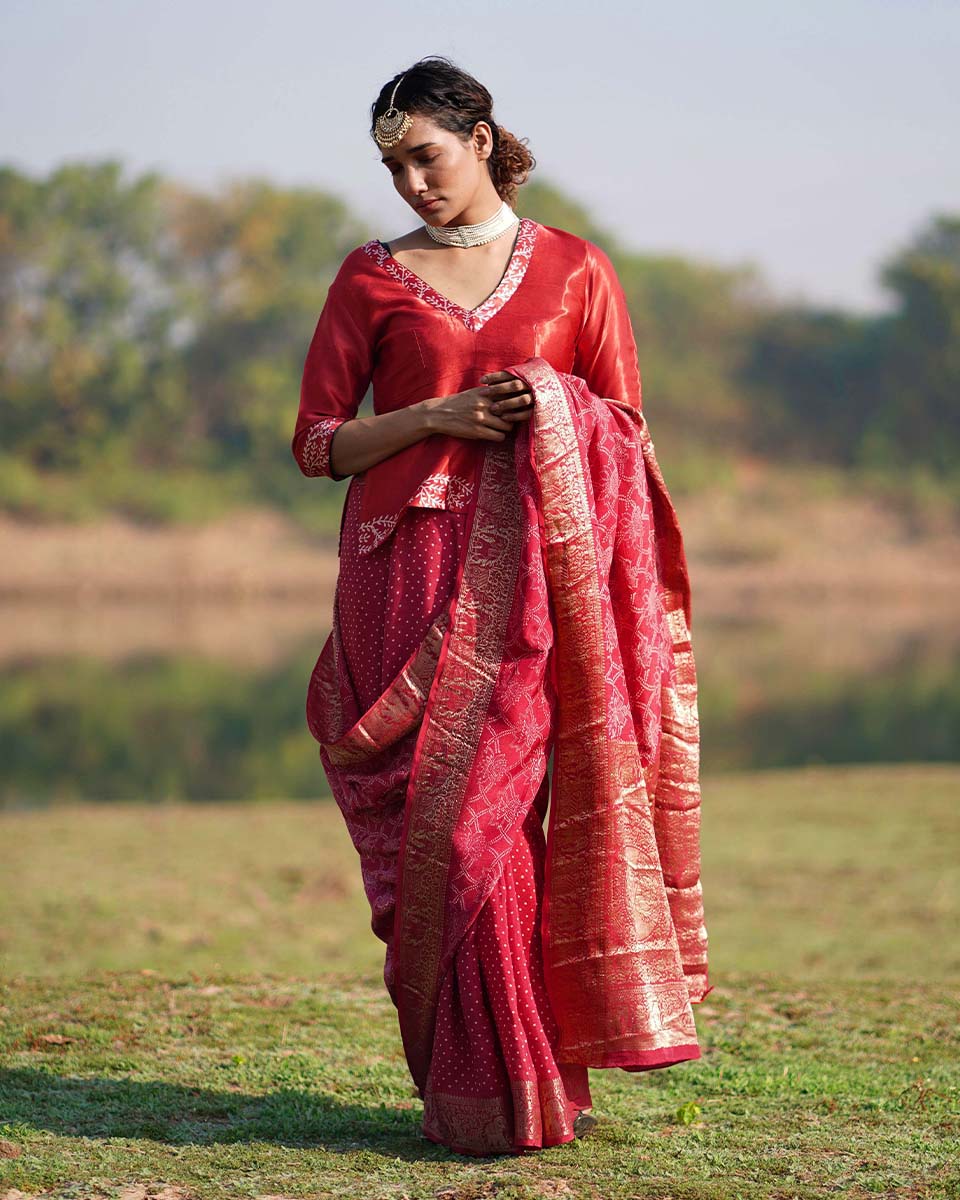 Radha Blockprinted Dola Silk Saree - RB