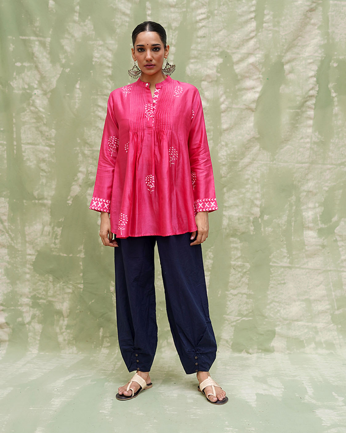 Tera Khumaar Pink Handblock Printed Chanderi Silk Kurti - CHD