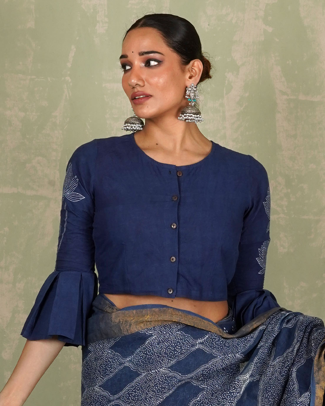 Sanjani Blue Handblock Print Cotton Blouse - INDI