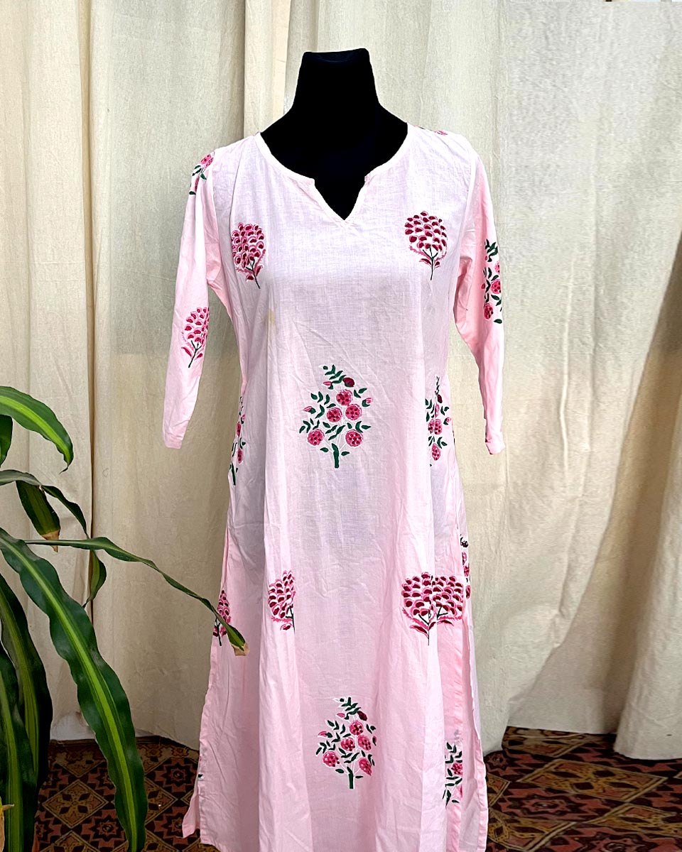 Roseleaf hand blockprinted cotton kurti - LD