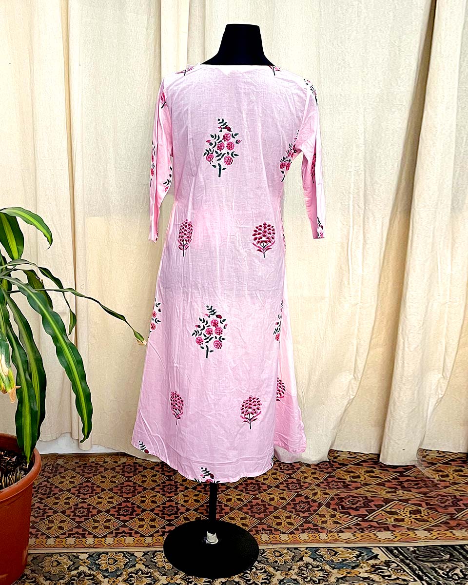 Roseleaf hand blockprinted cotton kurti - LD
