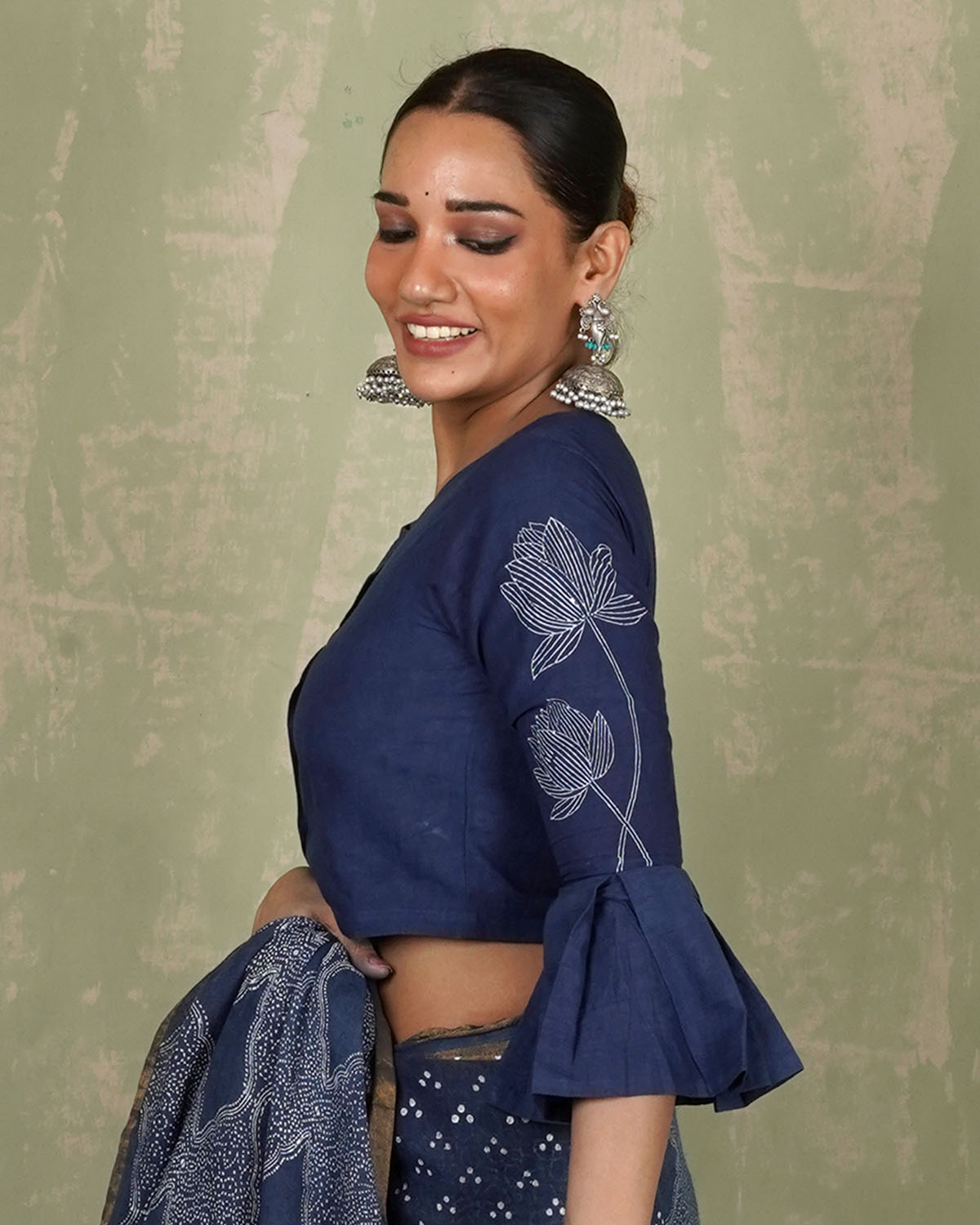 Sanjani Blue Handblock Print Cotton Blouse - INDI