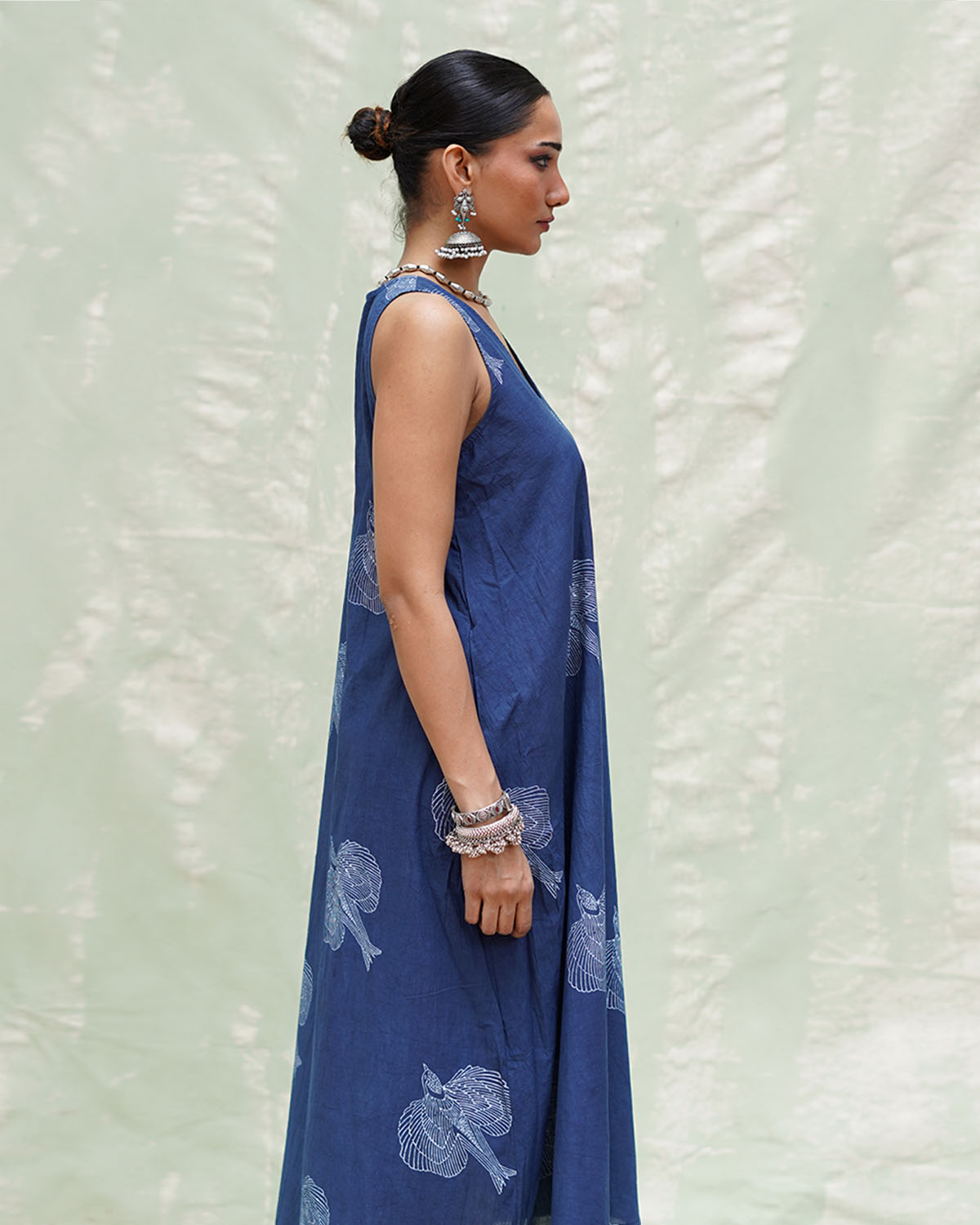 Adana Malhar Blue Handblock Print Cotton Dress - INDI