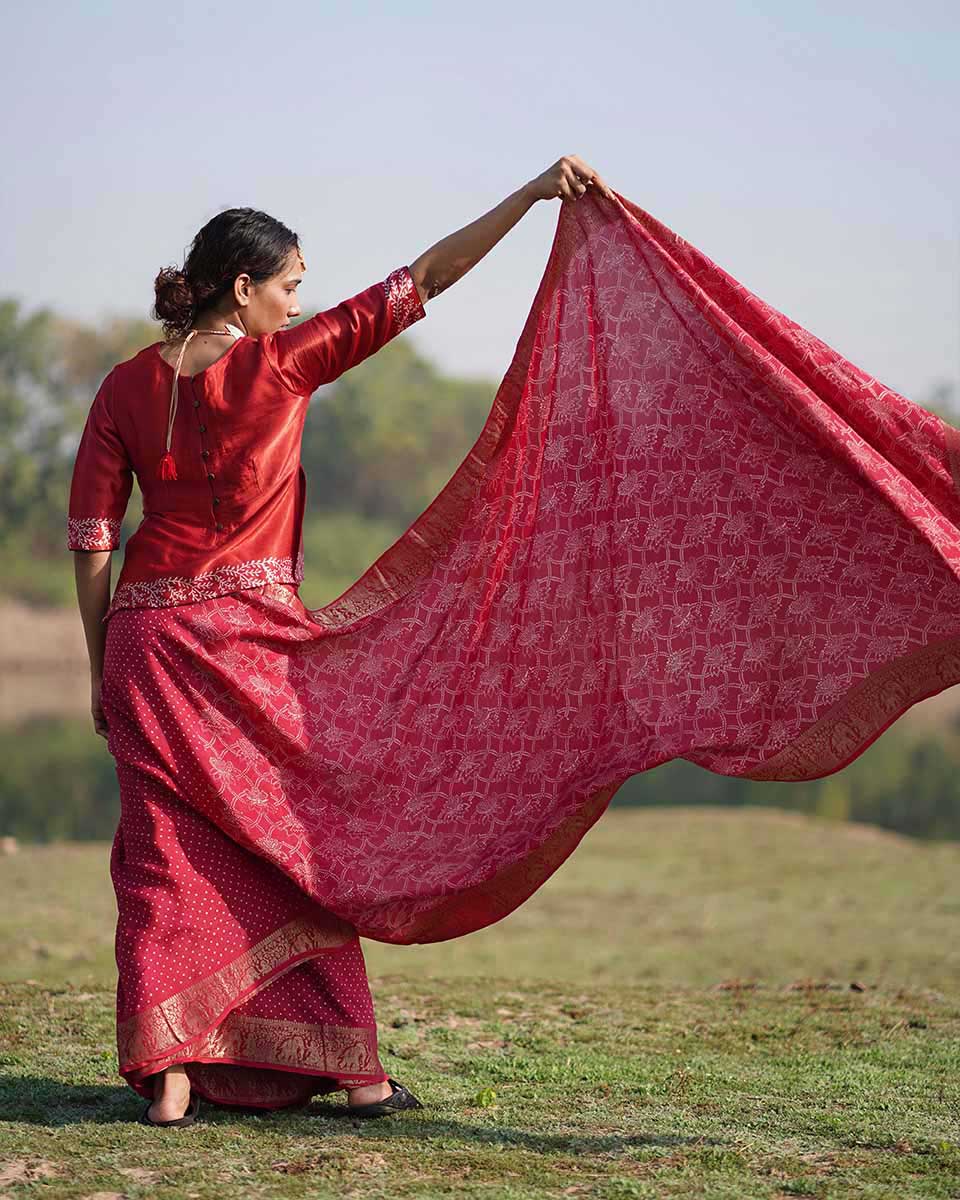 Radha Blockprinted Dola Silk Saree - RB