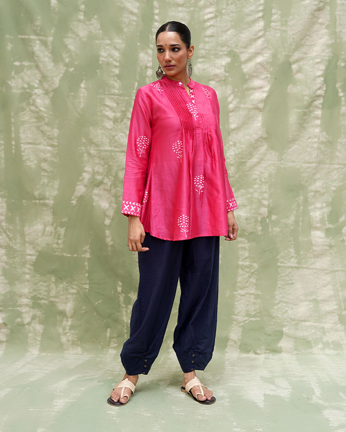 Tera Khumaar Pink Handblock Printed Chanderi Silk Kurti - CHD