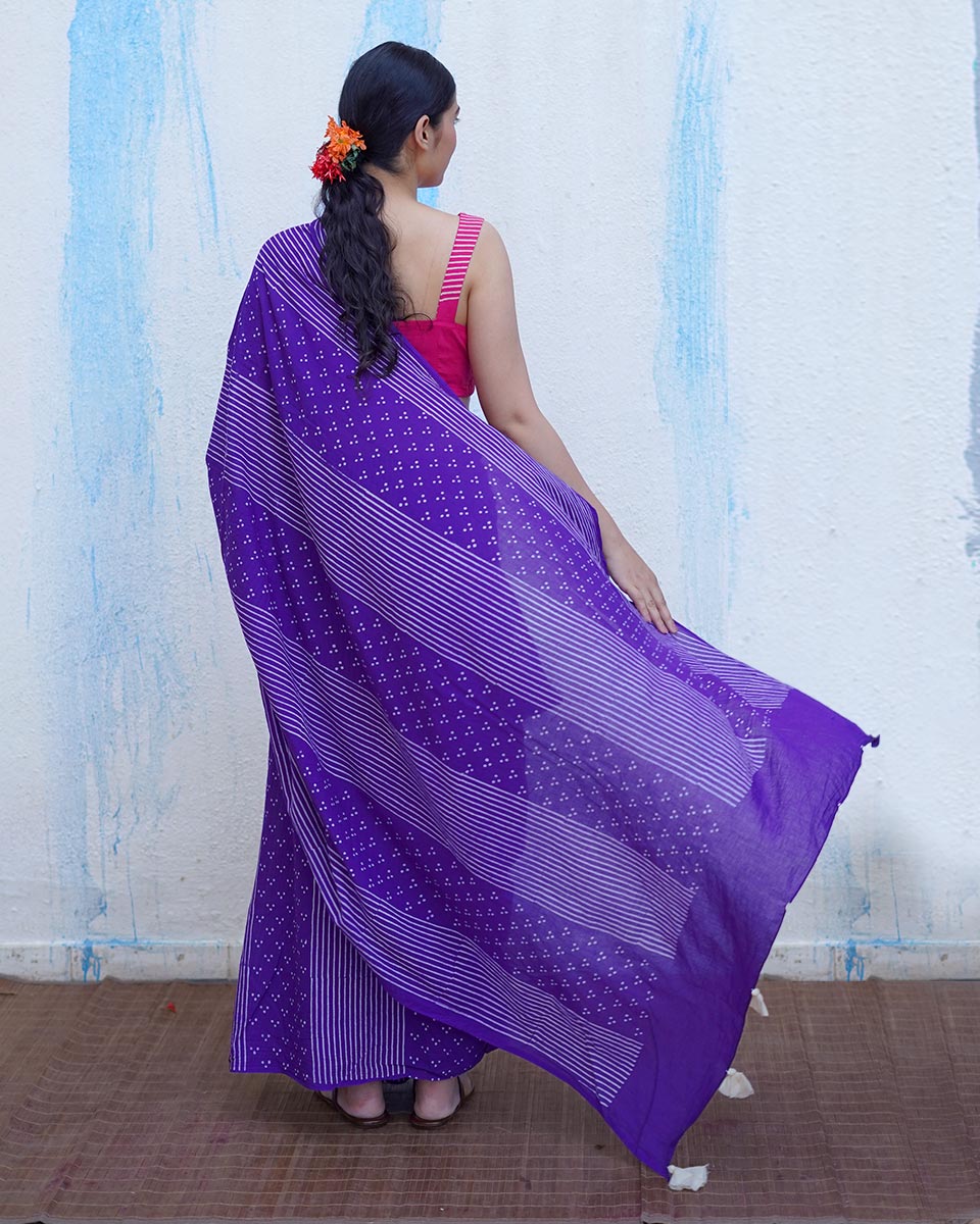 Chidiya Purple Handblock Print Cotton Saree - BFG