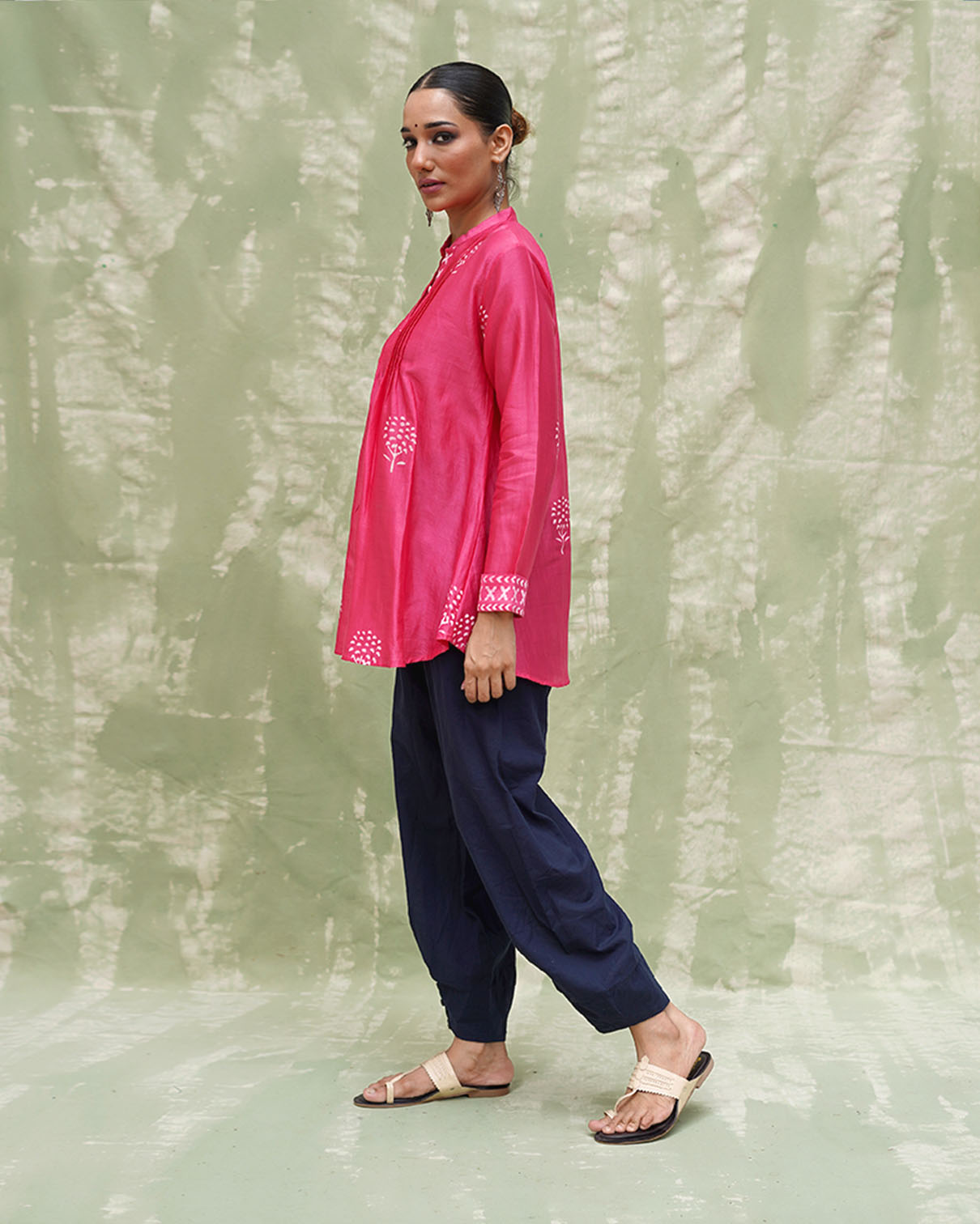 Tera Khumaar Pink Handblock Printed Chanderi Silk Kurti - CHD