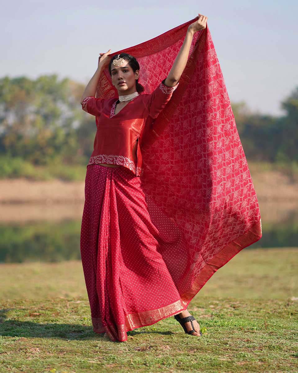 Radha Blockprinted Dola Silk Saree - RB