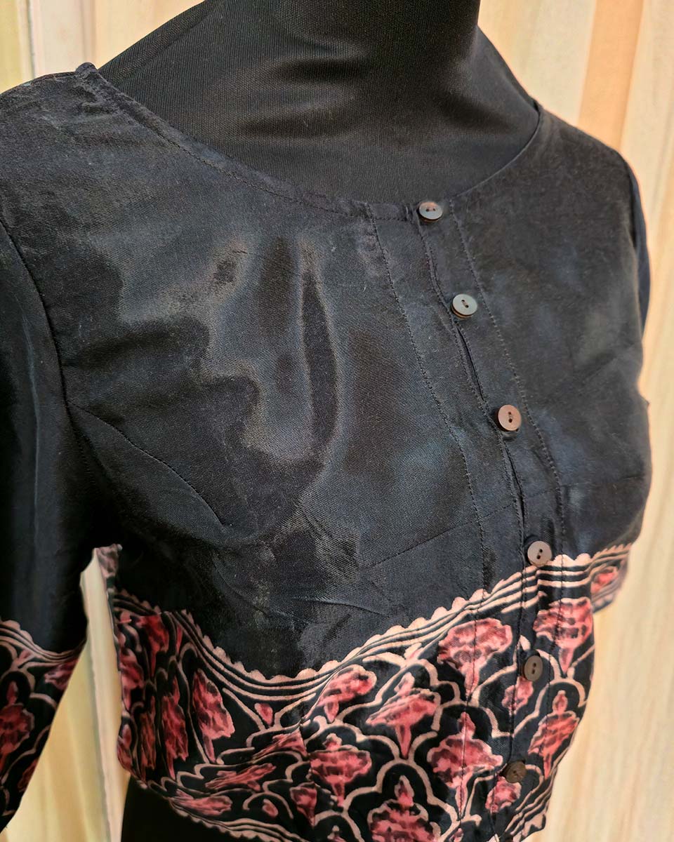 Nysa Black Handblock Printed Silk Blouse - Love Despite