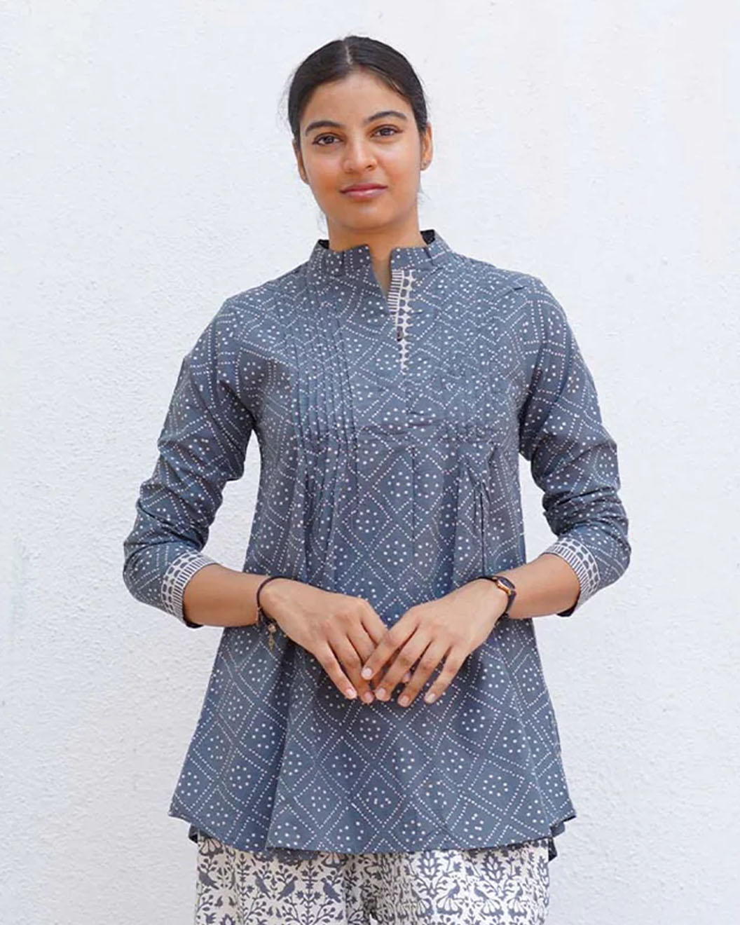 Silt Light Grey Block Printed Top - BMS