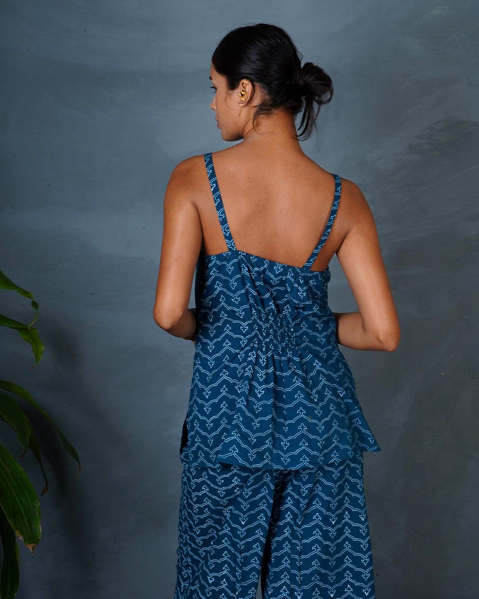 Bindu Teal Green Hand Block Printed Top-MYA