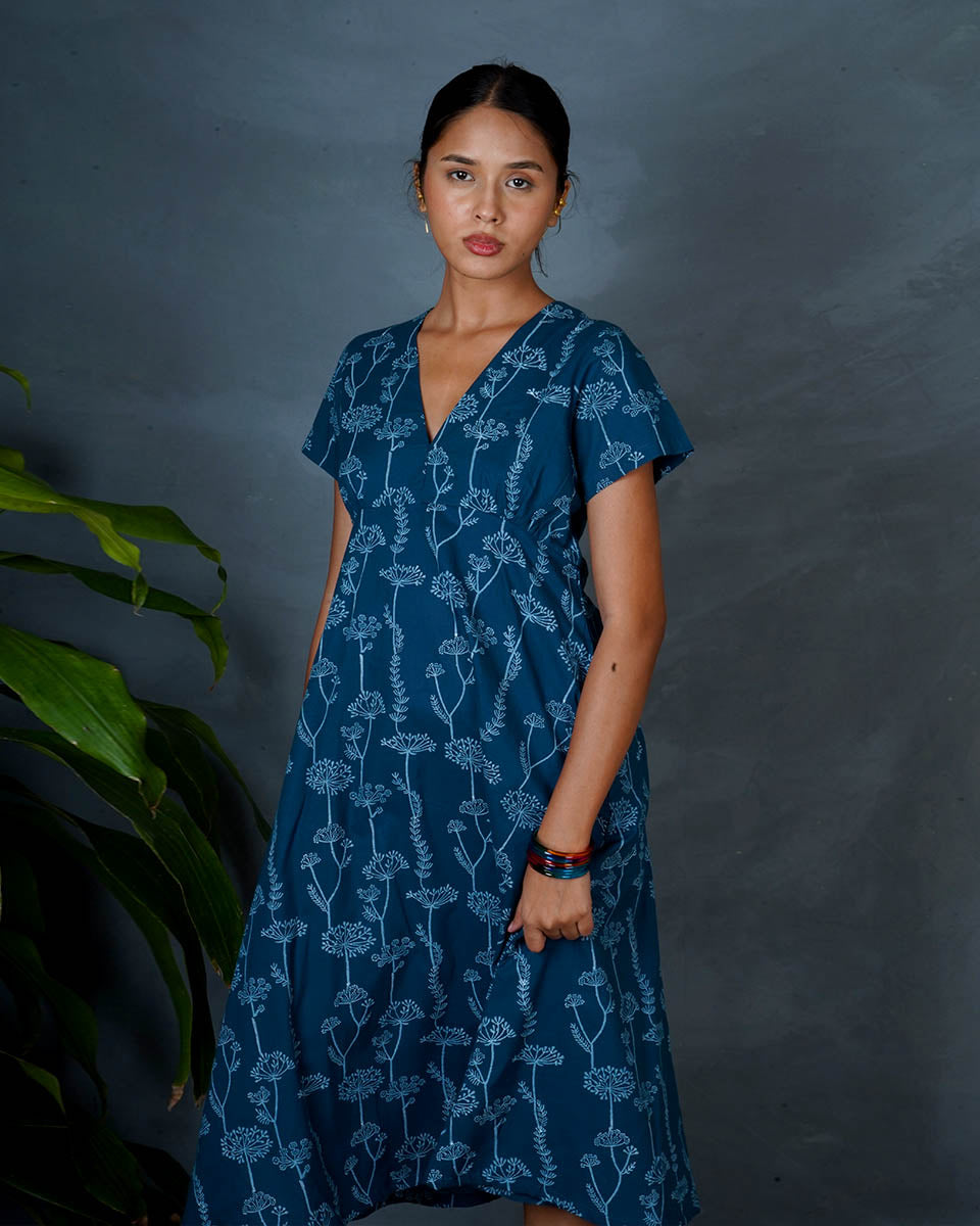 Charvi Teal Green Hand Block Printed Dress-MYA