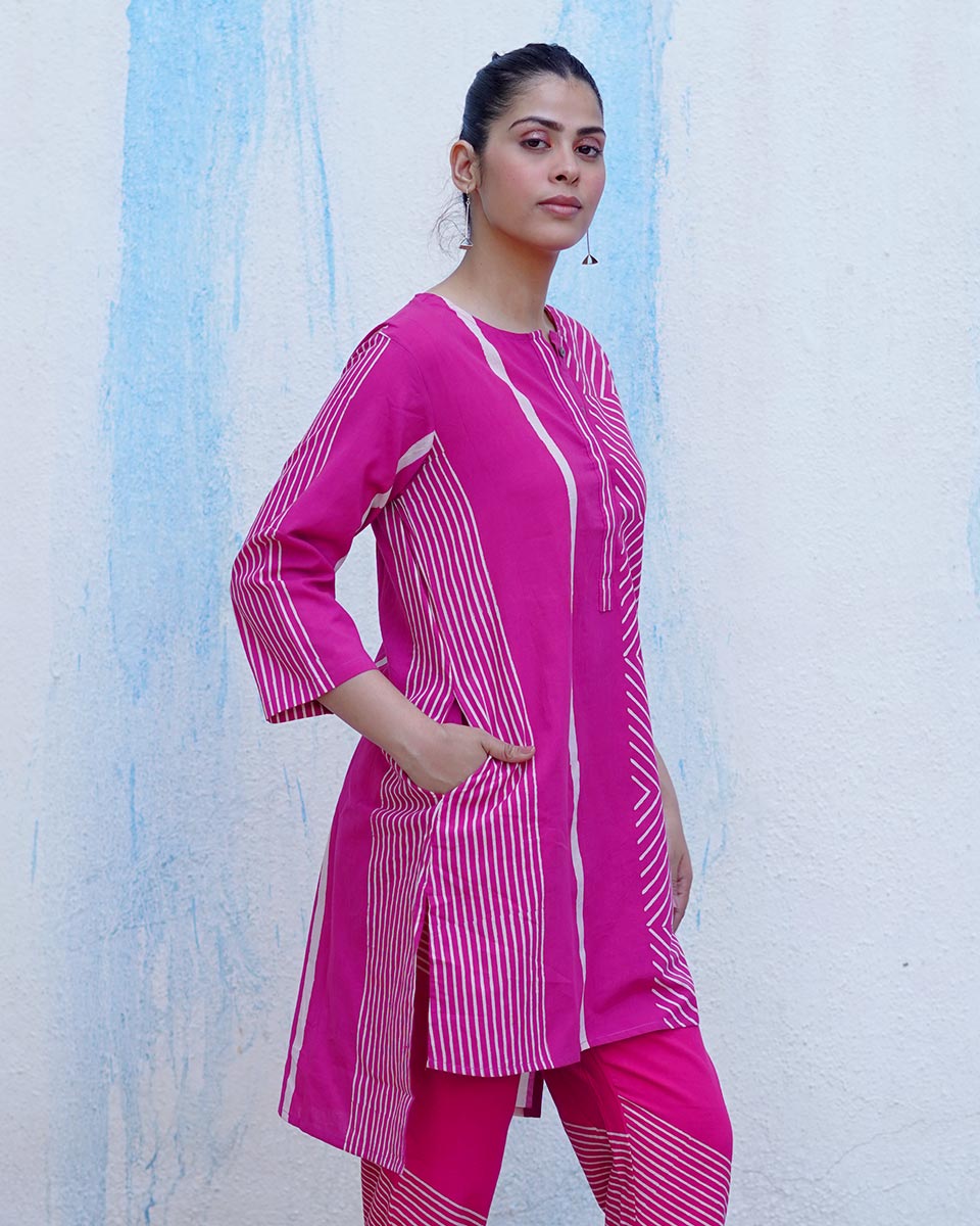 Morni Pink Handblock Print Cotton Kurta - BFG