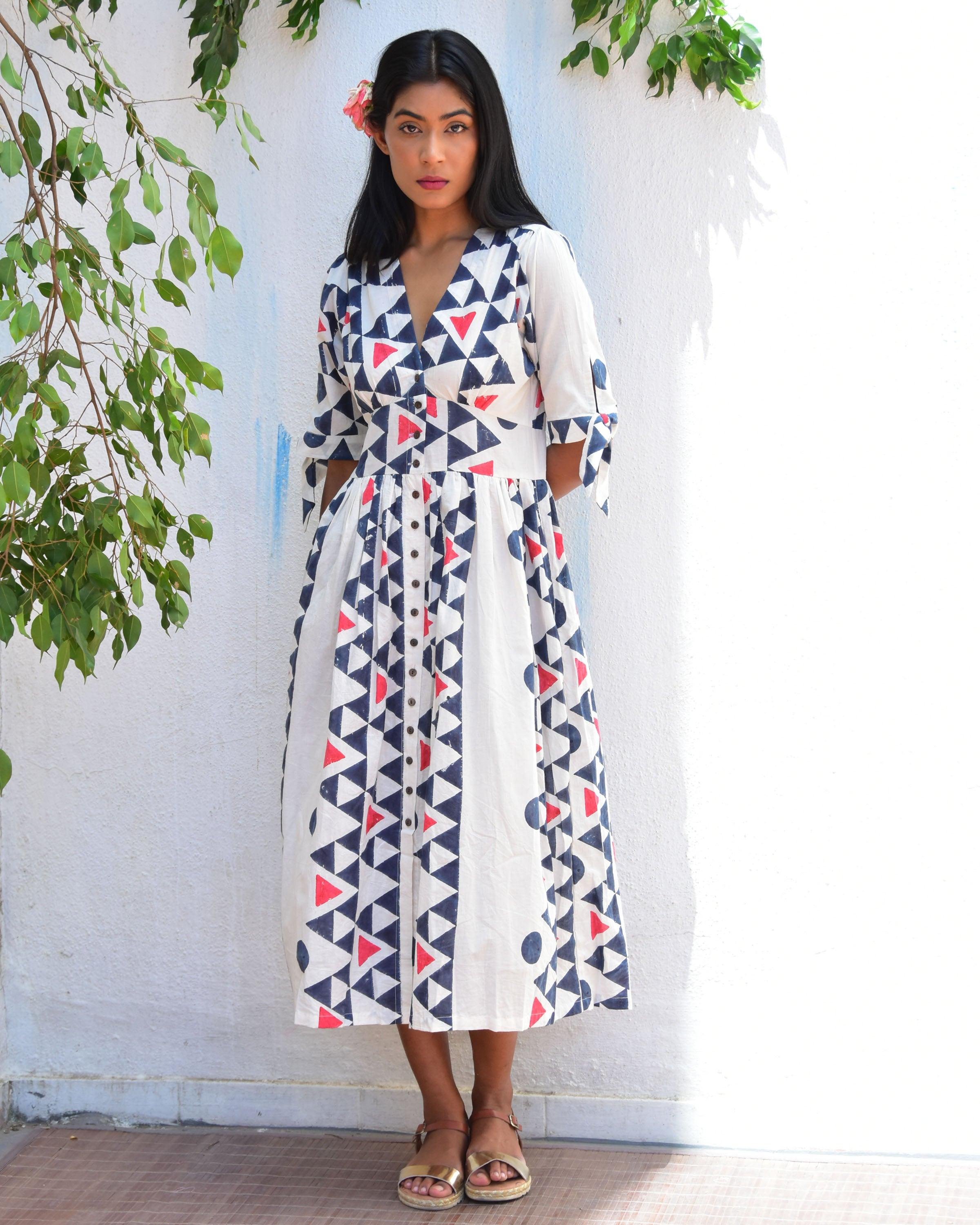 one piece dress for women Buy Dreamcatcher White Block printed Cotton Dress | Dresses