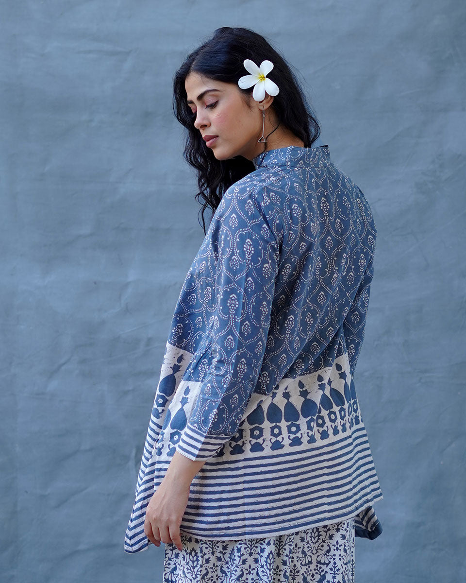 Ashen Shore Grey Block Printed Top - BMS