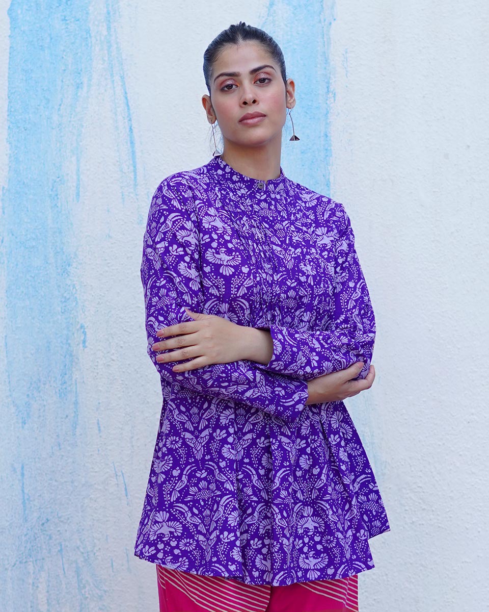 Phooli Purple Handblock Print Cotton Top - BFG