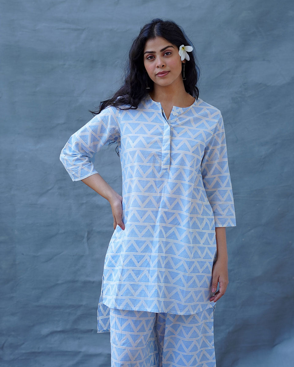 Chaaya Light Blue Hand Block Printed Kurti-BAD
