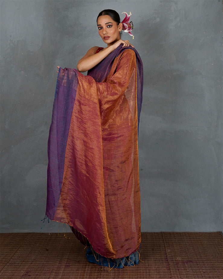 Chase Light Violet Handwoven Linen Saree - TARA