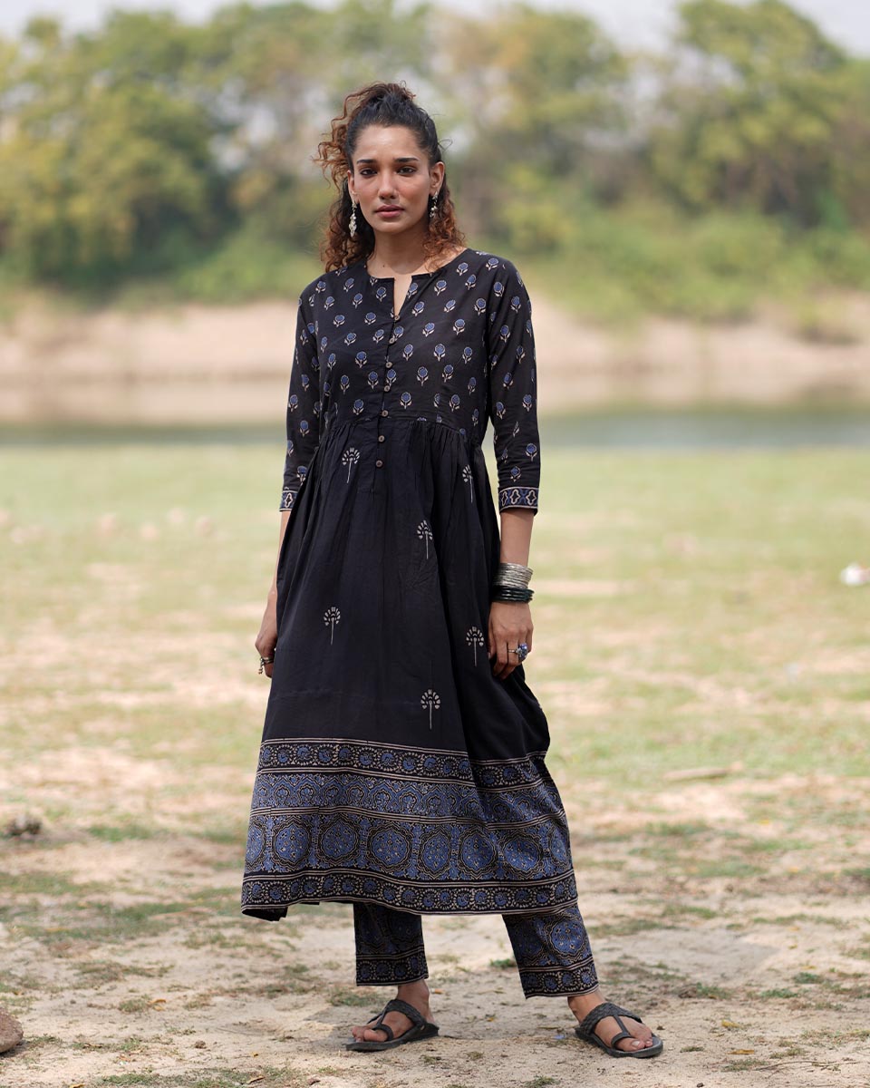 Midnight Garden Blockprinted Cotton Kurta Set-WWB