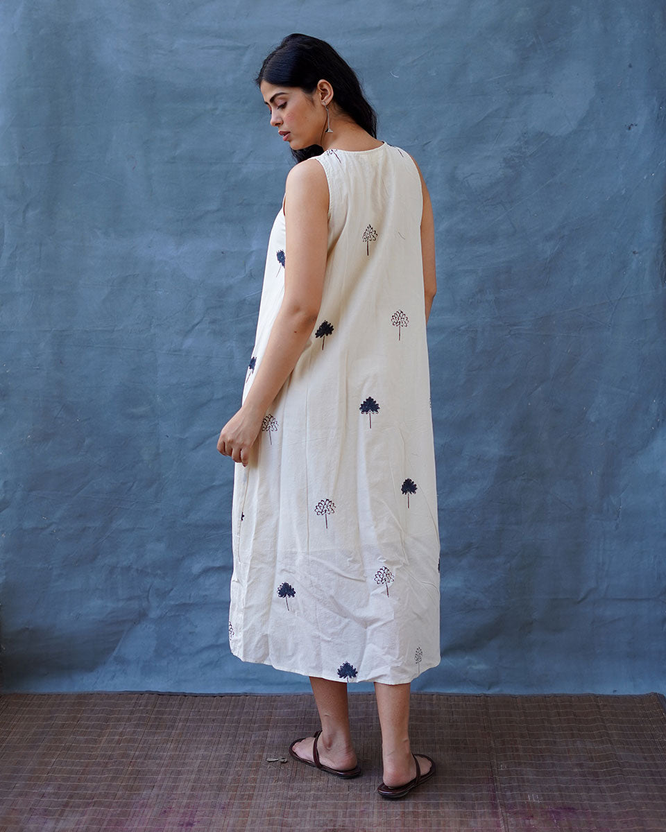 Cloudnight Ivory Block Printed Dress - BMS
