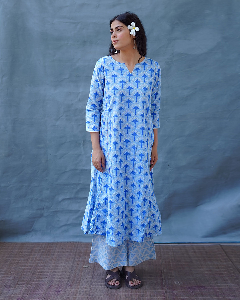 Pakhi Blue Hand Block Printed Kurti-BAD