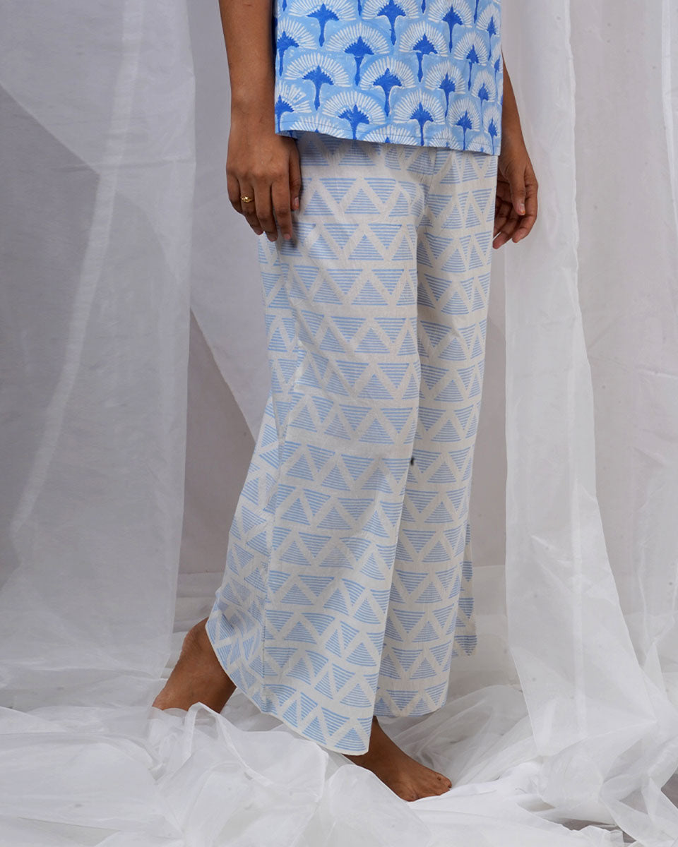 Anvi Blue Hand Block Printed Bottom Pant-BAD