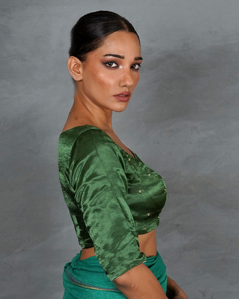 Light Within Green Mashru Silk Blouse - TARA