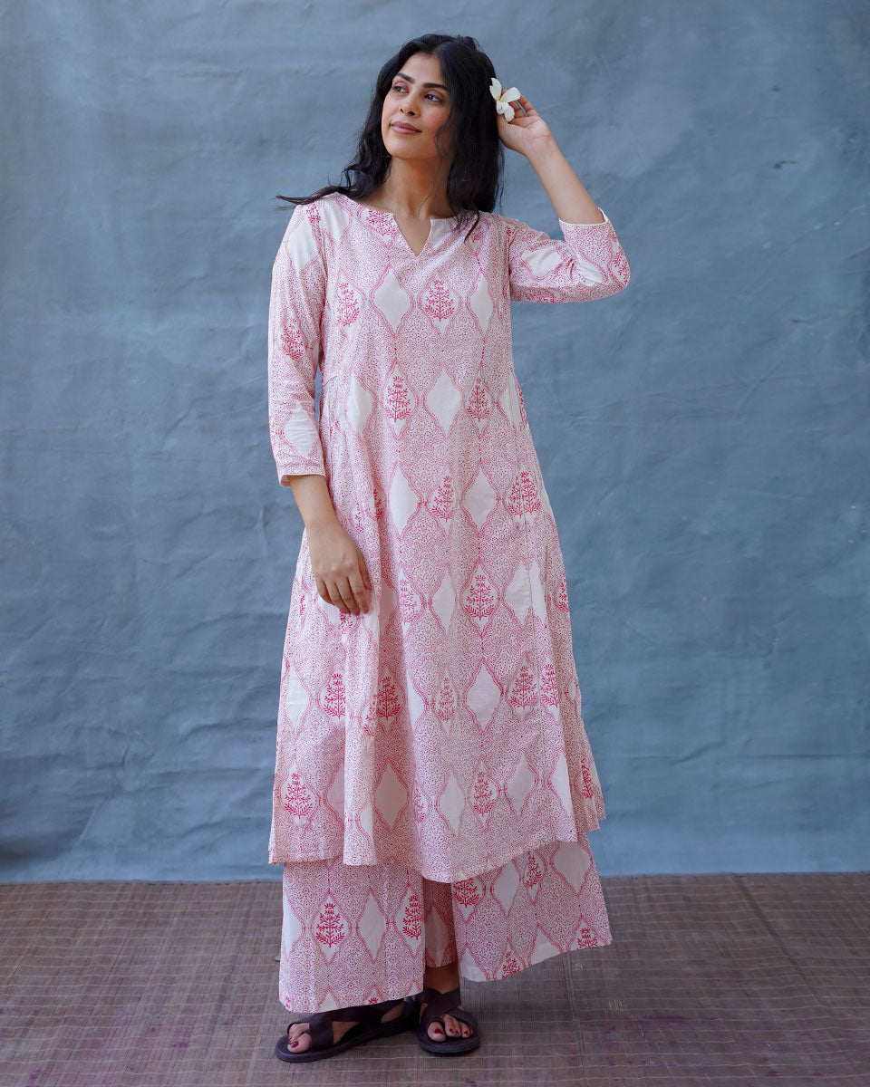 Sunflower’s Sheen Blush Pink Block printed Kurti - MMG