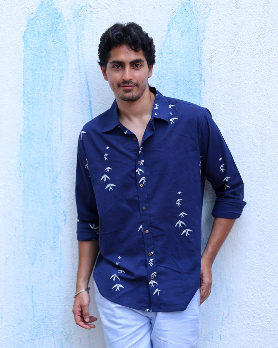 Firoz Blue Hand Block Print Cotton Shirt -TOF