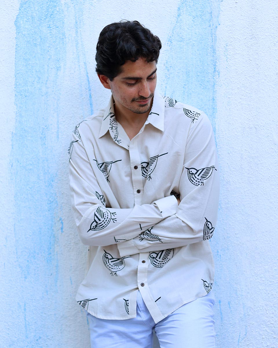 Shaan White Hand Block Print Cotton Shirt -TOF
