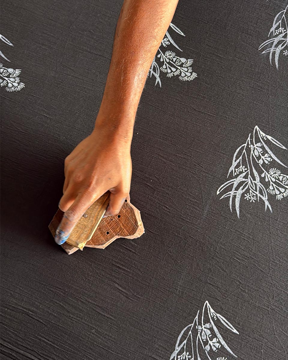 Afternoon Nap Black Hand Block Printed Cotton Saree - UMT