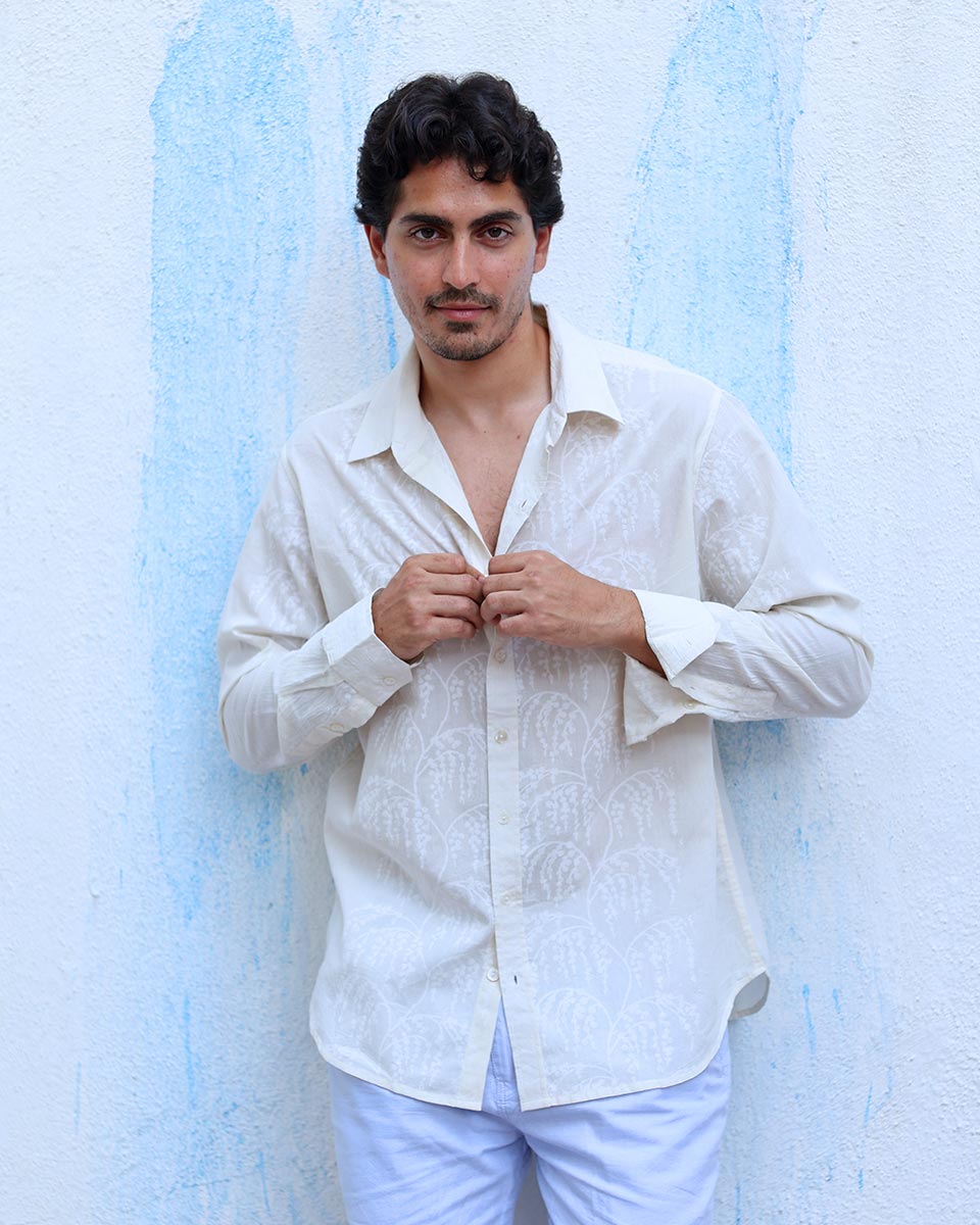Armaan White Hand Block Print Cotton Shirt -TOF