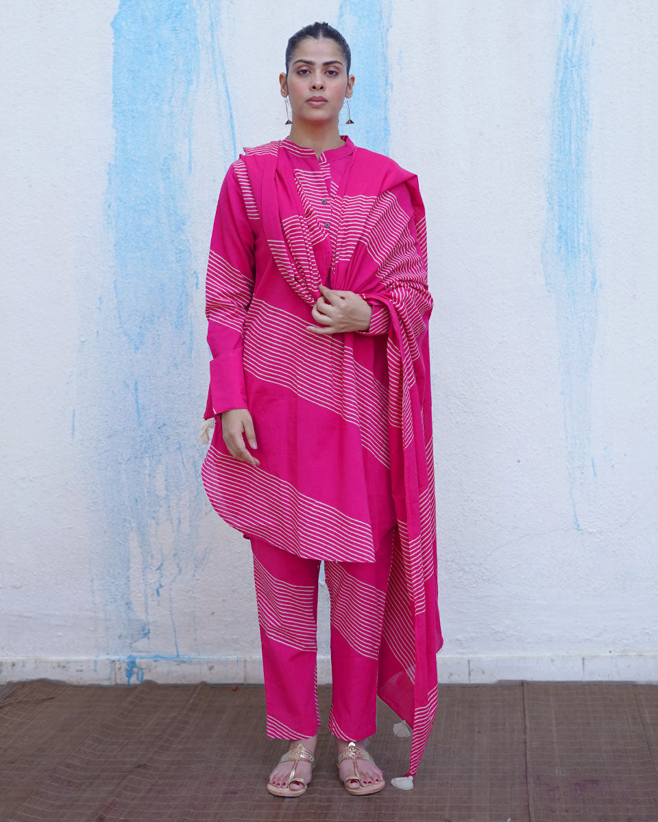 Gunguni Pink Handblock Print Cotton Dupatta - BFG