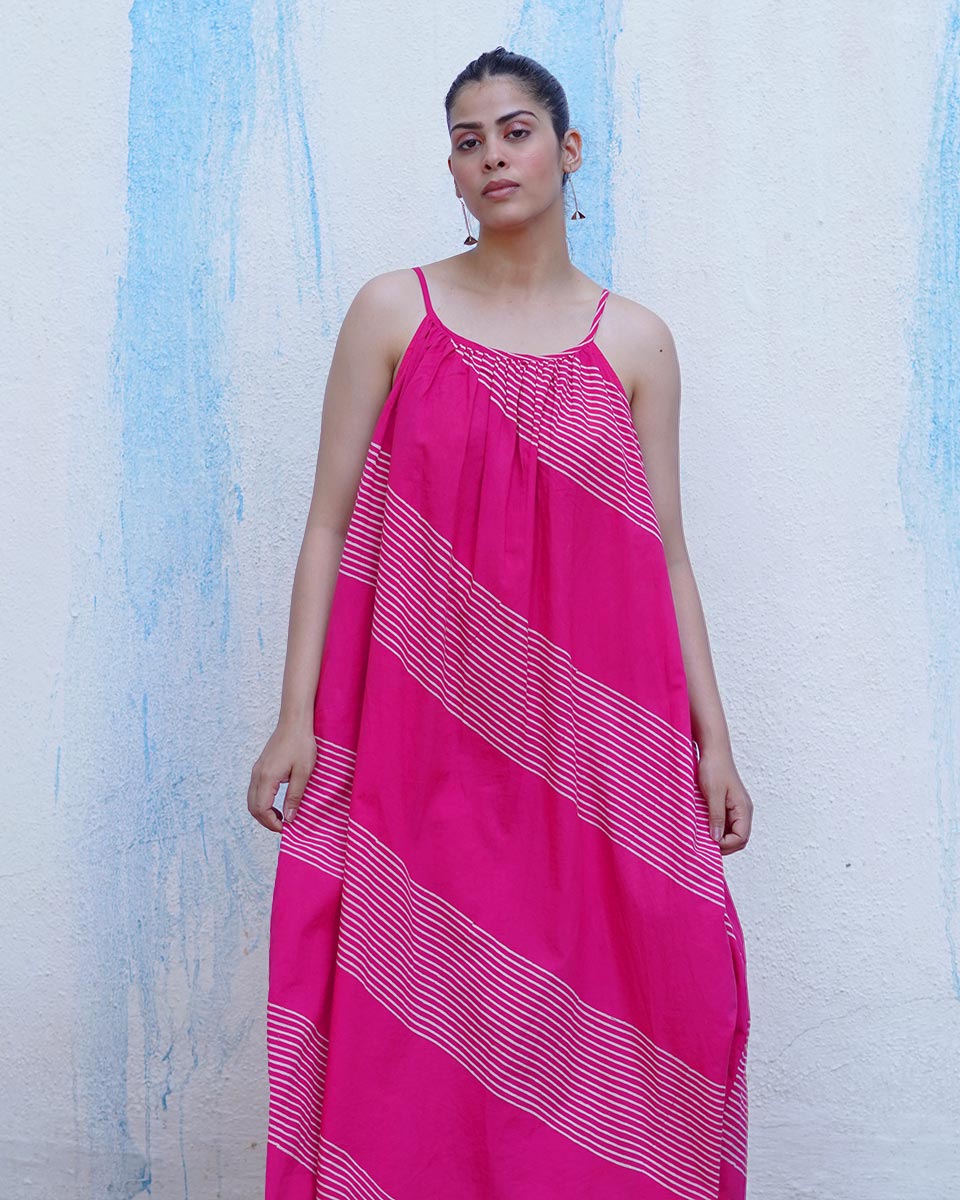 Titli Pink Handblock Print Cotton Dress - BFG