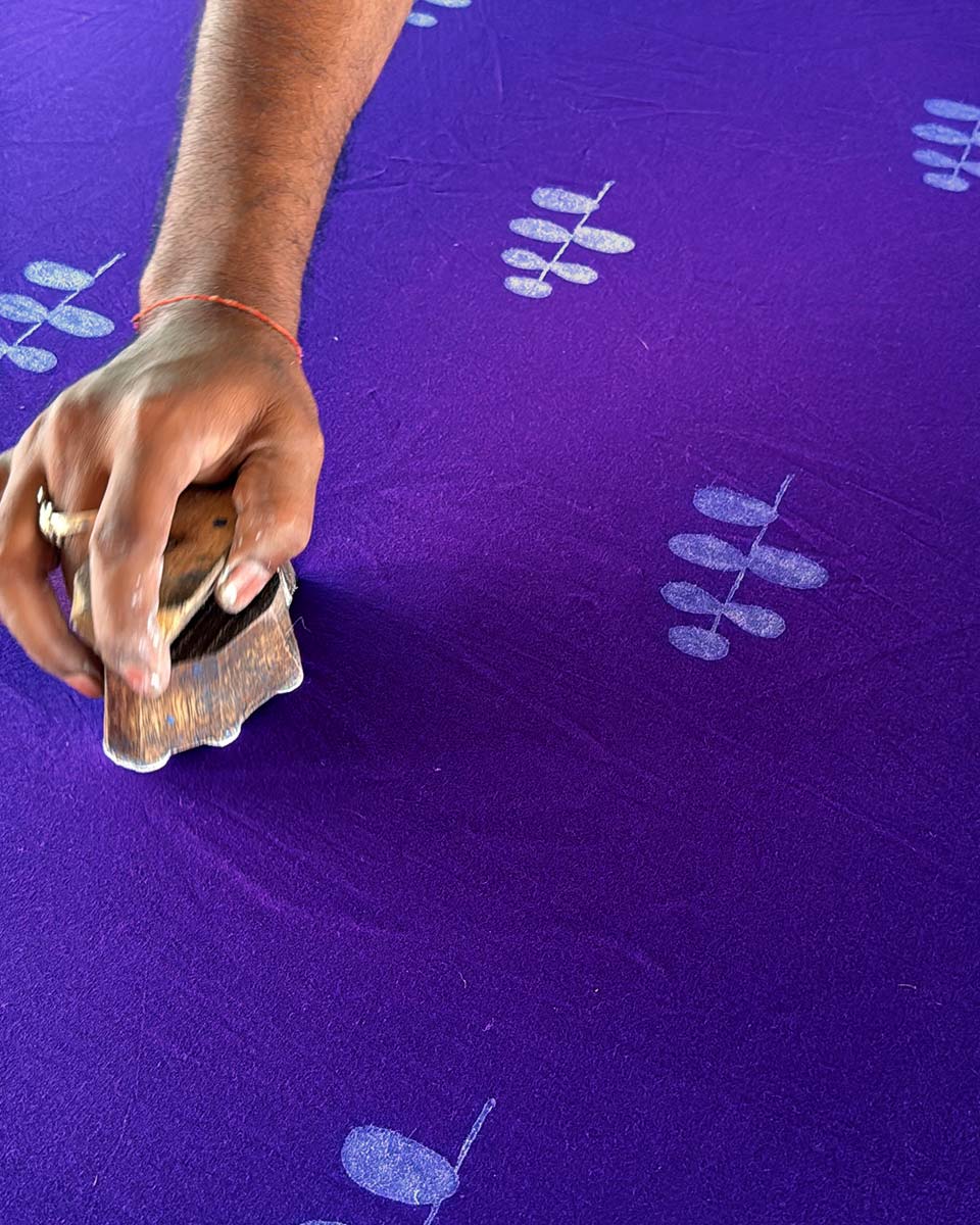 Kuhu Purple Handblock Print Cotton Saree - BFG