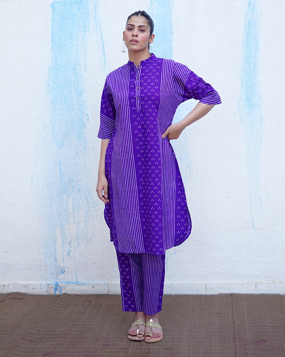 Maina Purple Handblock Print Cotton Kurta Set - BFG