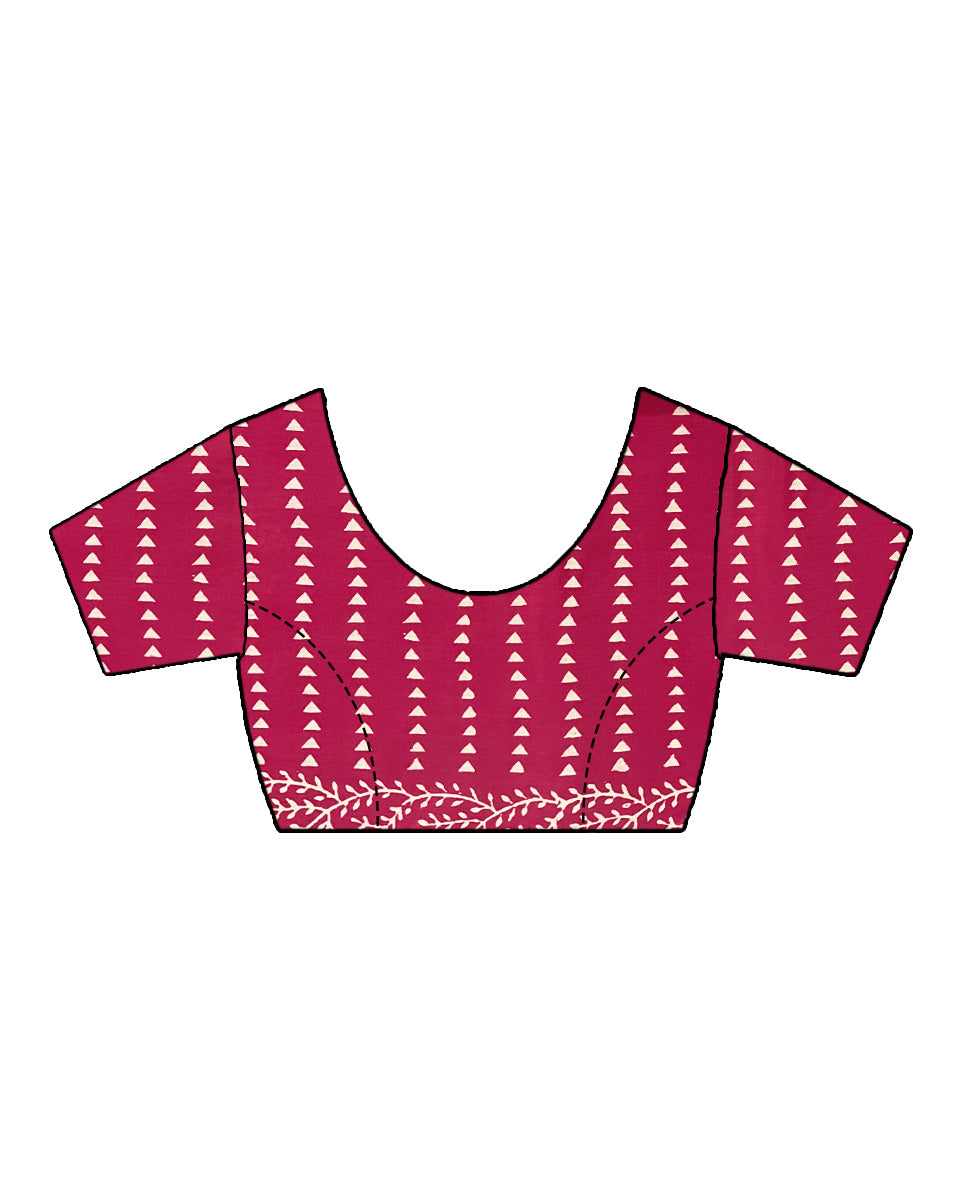 Lying on grass Pink Hand Block Printed Cotton Saree - UMT
