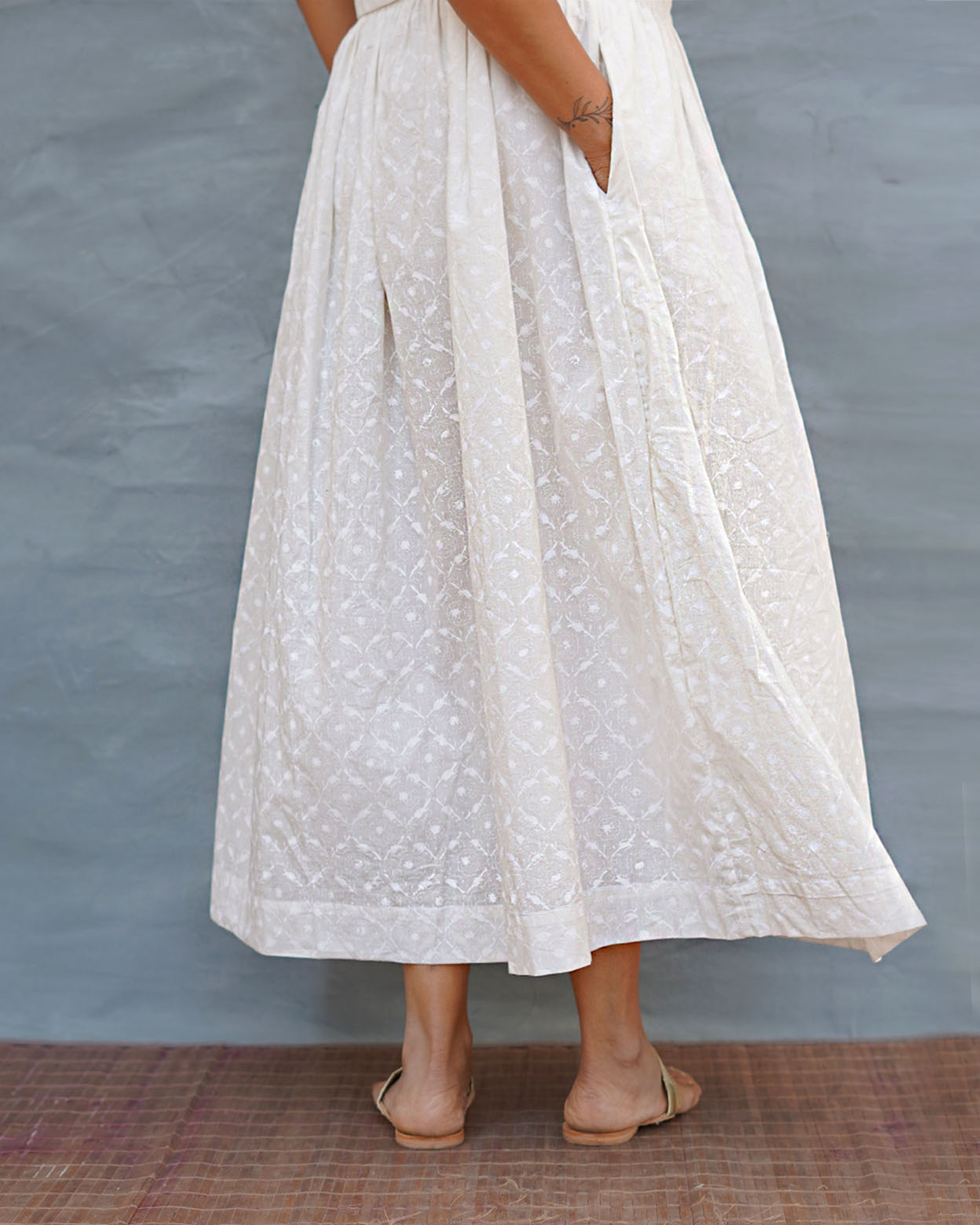 Summer Haze White Handblock Print Cotton Skirt - Safed