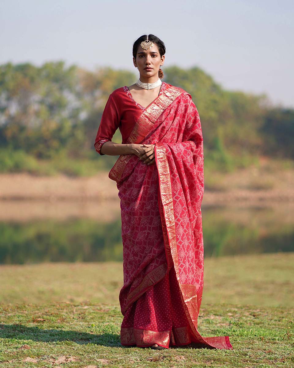 Radha Blockprinted Dola Silk Saree - RB
